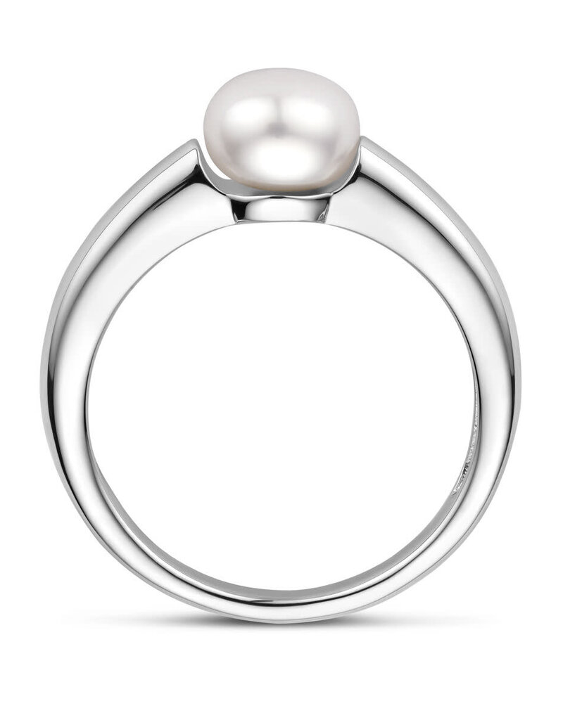 Zilveren ring - Gerhodineerd - Zoetwaterparel - Maat 17.75