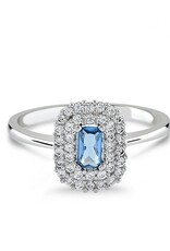 Zilveren ring - Gerhodineerd - Blanke en blauwe zirkonia - Maat 17.75