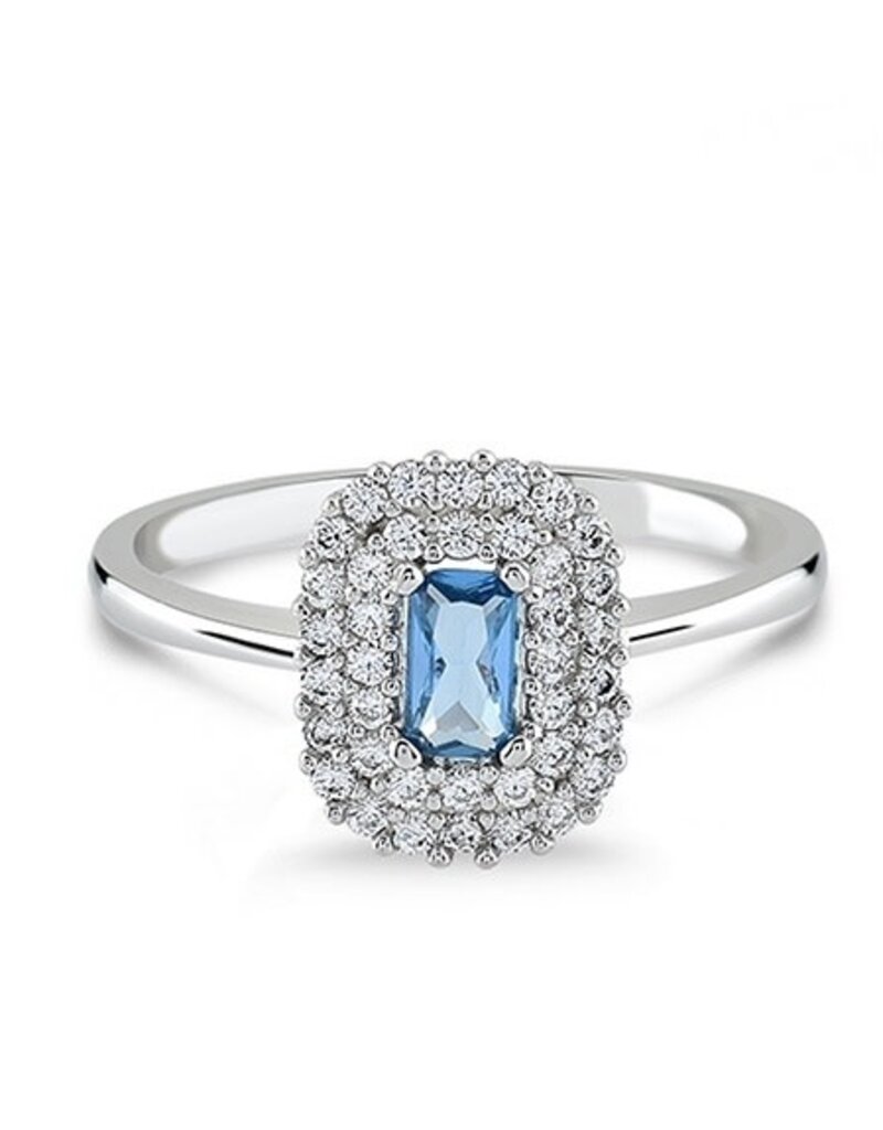 Zilveren ring - Gerhodineerd - Blanke en blauwe zirkonia - Maat 17.75