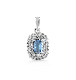 Zilveren hanger - Gerhodineerd - Blanke en blauwe zirkonia