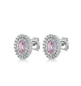 Zilveren oorknoppen - Gerhodineerd - Blanke en roze zirkonia