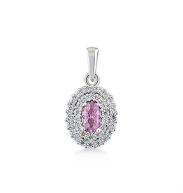 Zilveren hanger - Gerhodineerd - Blanke en roze zirkonia