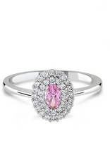 Zilveren ring - Gerhodineerd -Blanke en roze zirkonia - Maat 56