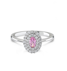 Zilveren ring - Gerhodineerd -Blanke en roze zirkonia - Maat 56