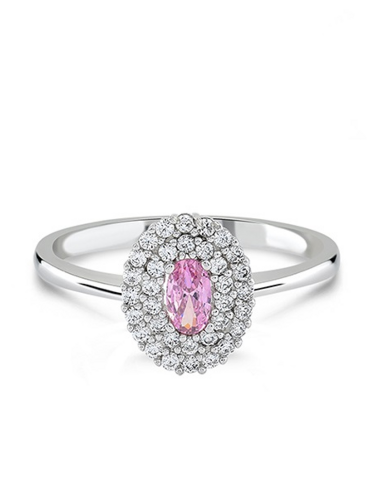 Zilveren ring - Gerhodineerd -Blanke en roze zirkonia - Maat 56