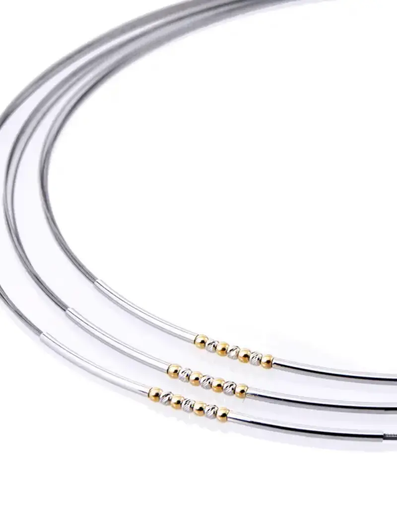 Stalen collier - Zilveren / vergulde elementen - Medea - 45 cm