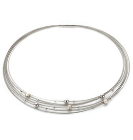 Stalen collier - Zilveren elementen - Universe - 43 cm