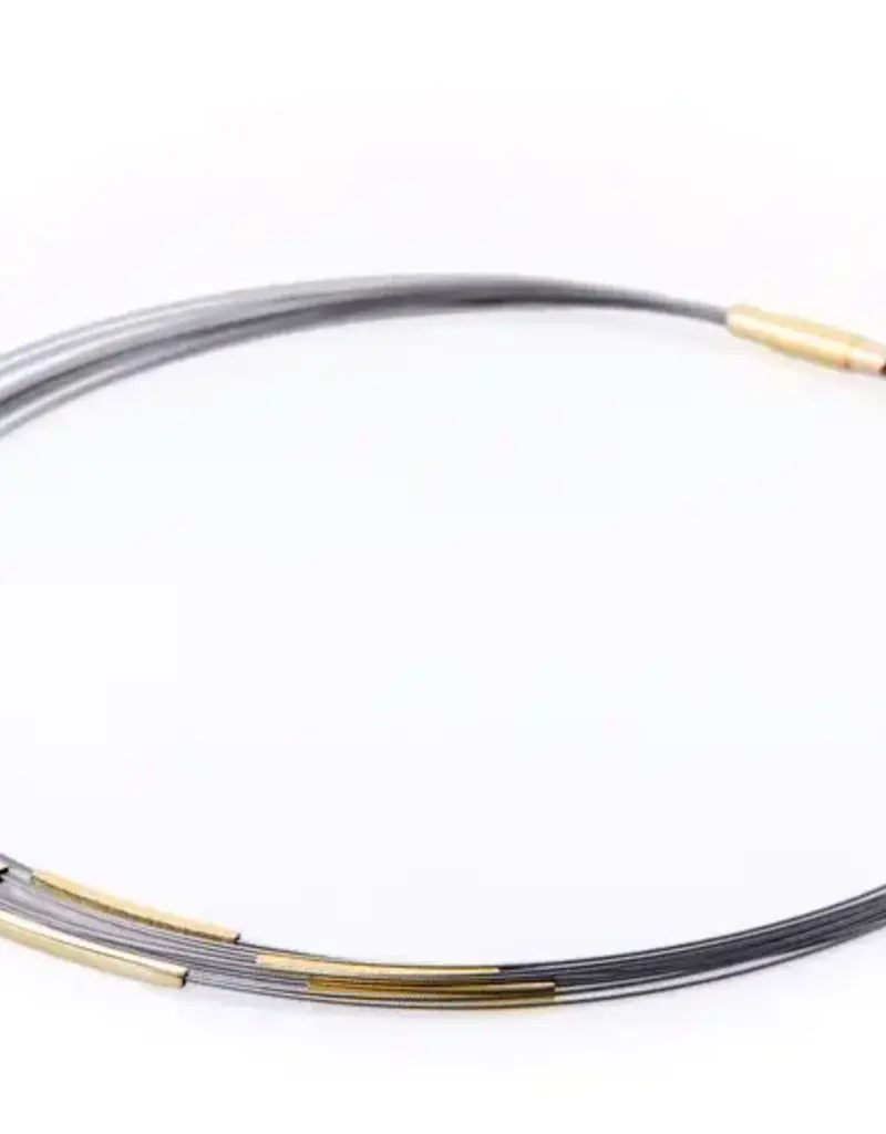 Stalen collier - Zilveren / vergulde elementen - Galileo - 43 cm