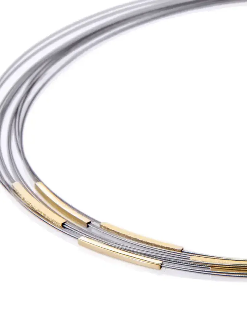 Stalen collier - Zilveren / vergulde elementen - Galileo - 43 cm