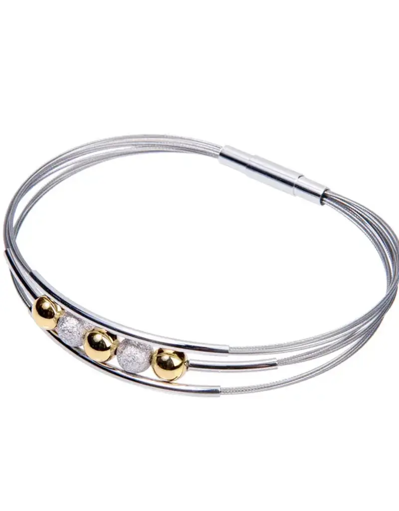 Stalen armband - Zilveren / vergulde elementen - Madeira - 19 cm