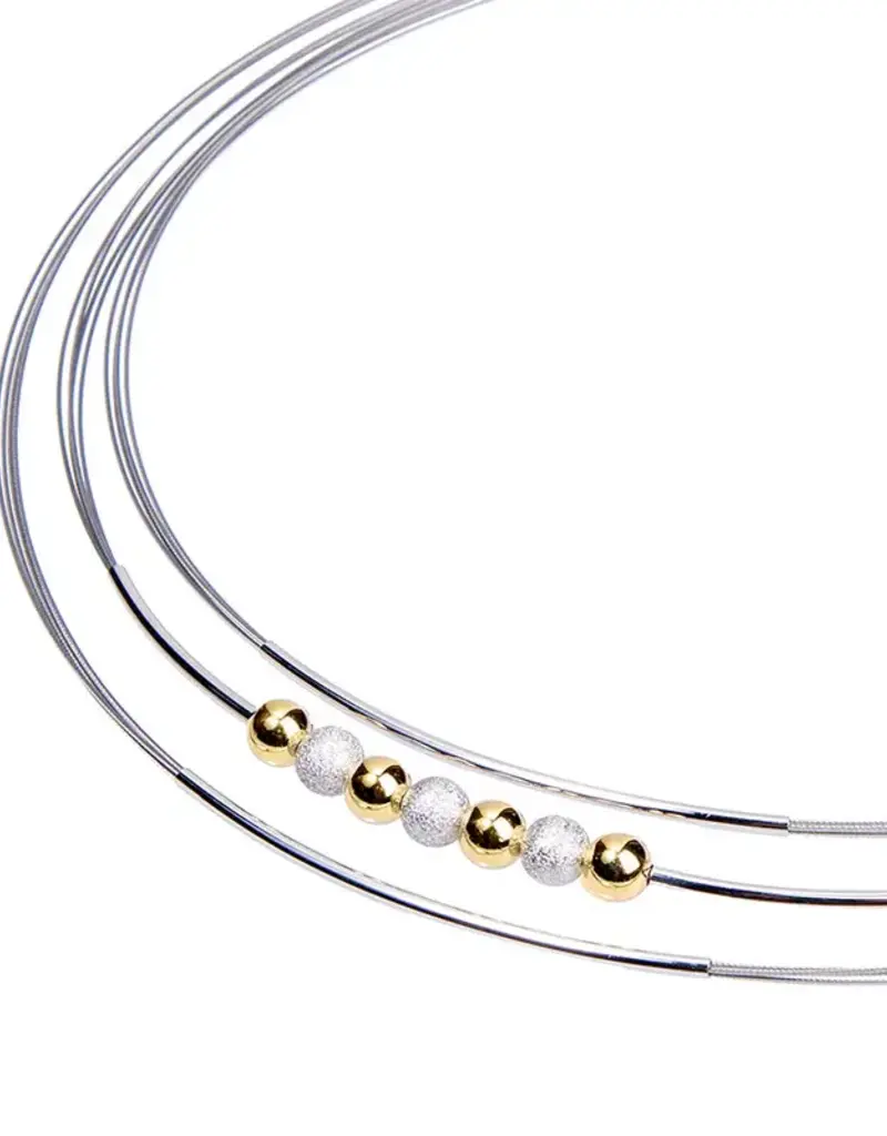 Stalen collier - Zilveren / vergulde elementen - Madeira - 43 cm