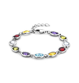 Zilveren armband - Gerhodineerd - Gekleurd zirkonia  - 16 + 3 cm