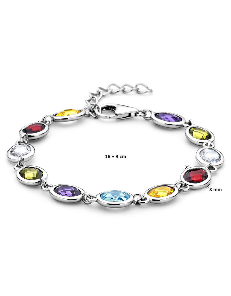 Zilveren armband - Gerhodineerd - Gekleurd zirkonia  - 16 + 3 cm