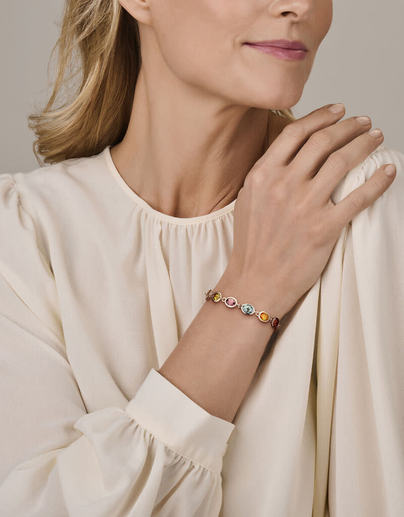 Zilveren armband - Gerhodineerd - Gekleurd zirkonia  - 16 + 3 cm