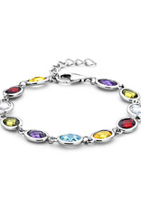 Zilveren armband - Gerhodineerd - Gekleurd zirkonia  - 16 + 3 cm