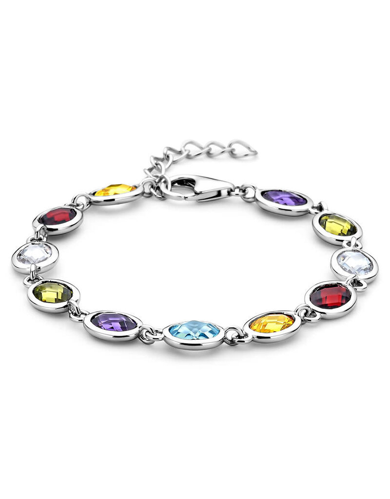 Zilveren armband - Gerhodineerd - Gekleurd zirkonia  - 16 + 3 cm