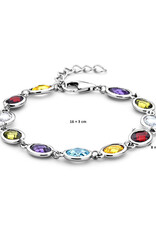 Zilveren armband - Gerhodineerd - Gekleurd zirkonia  - 16 + 3 cm