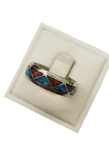 Occasions by Marleen Occasions by Marleen - Zilveren ring - Emaille blauw en rood - Maat 19.5