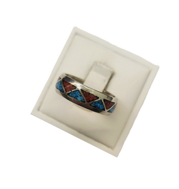 Occasions by Marleen Occasions by Marleen - Zilveren ring - Emaille blauw en rood - Maat 19.5