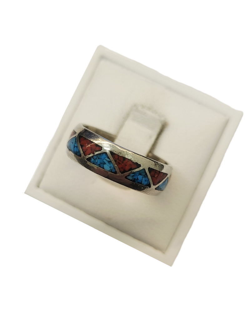 Occasions by Marleen Occasions by Marleen - Zilveren ring - Emaille blauw en rood - Maat 19.5