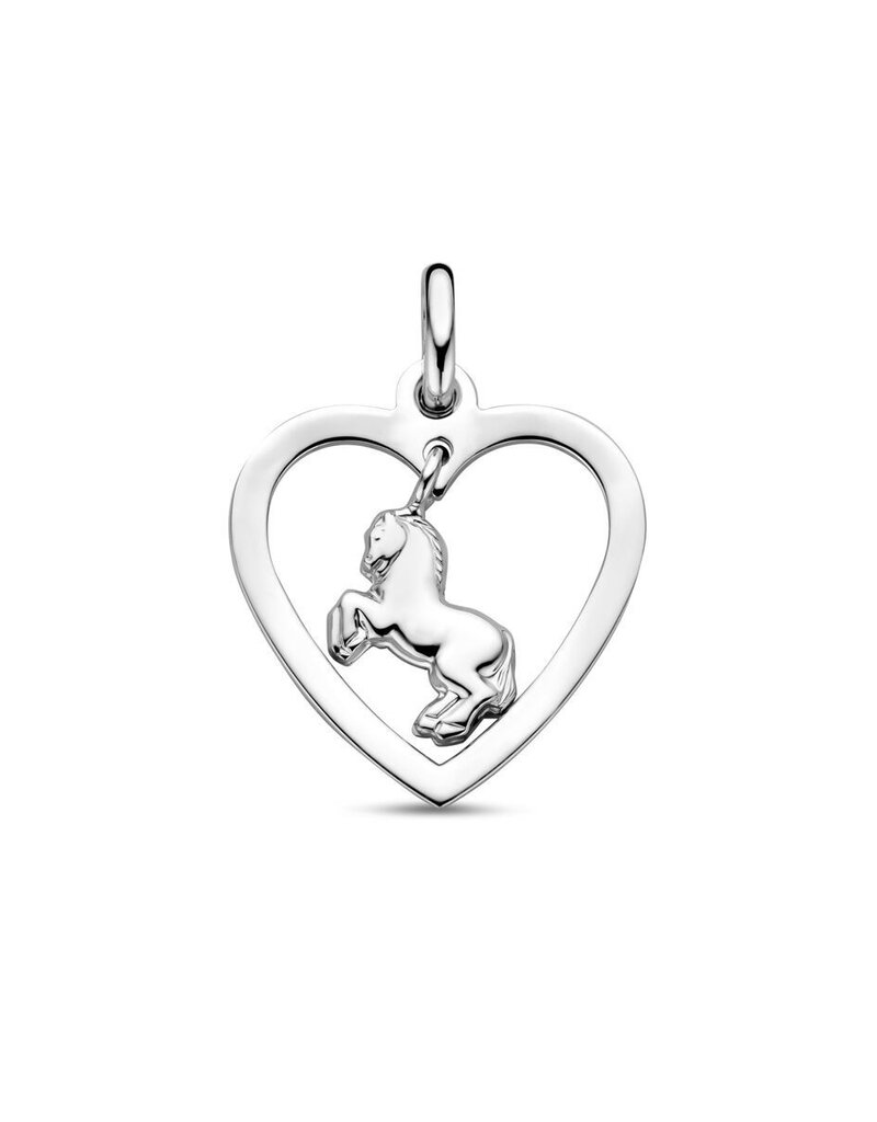 Zilveren hanger - Gerhodineerd - Hartje met paardje