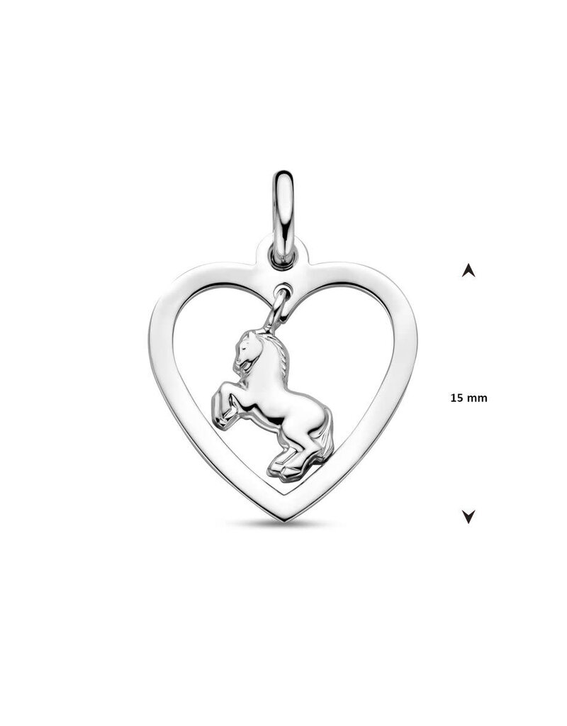 Zilveren hanger - Gerhodineerd - Hartje met paardje