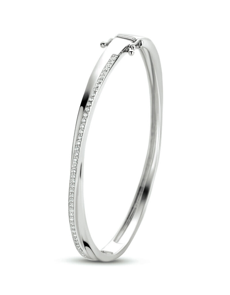 Zilveren bangle - Gerhodineerd - Zirkonia - Maat 62