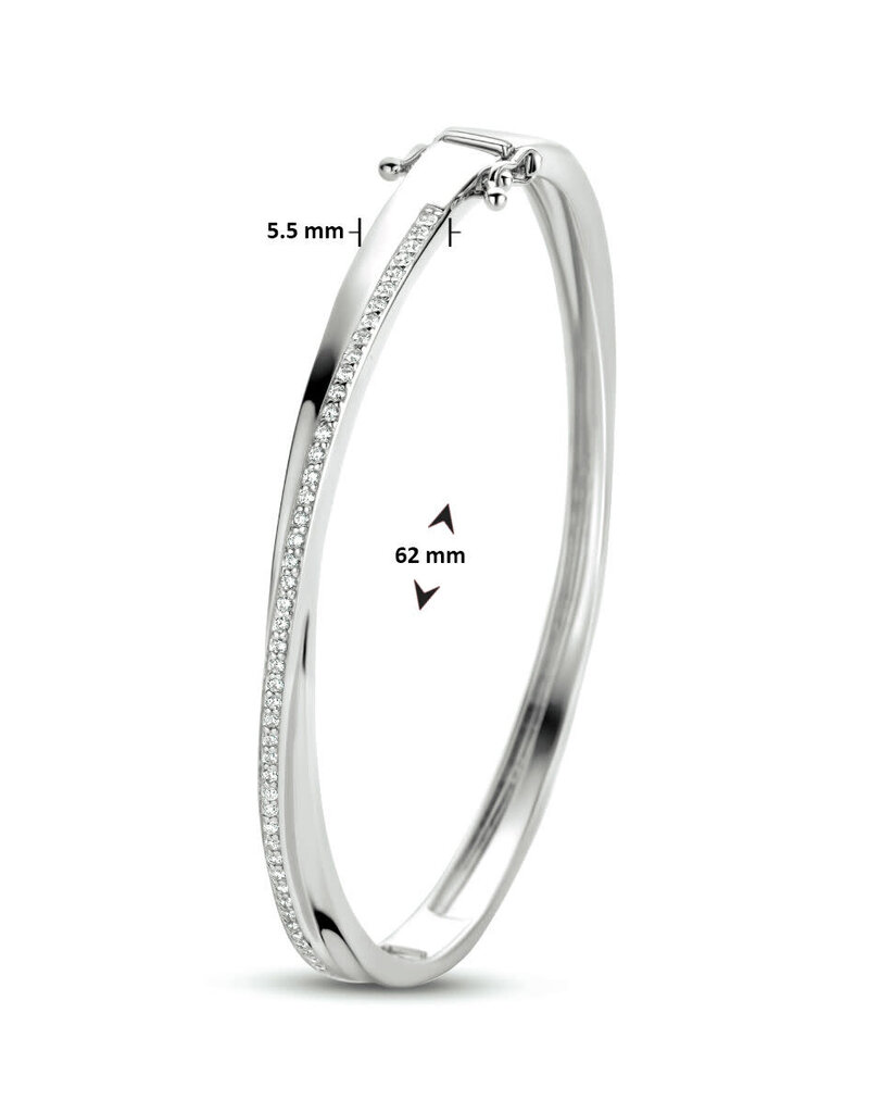 Zilveren bangle - Gerhodineerd - Zirkonia - Maat 62