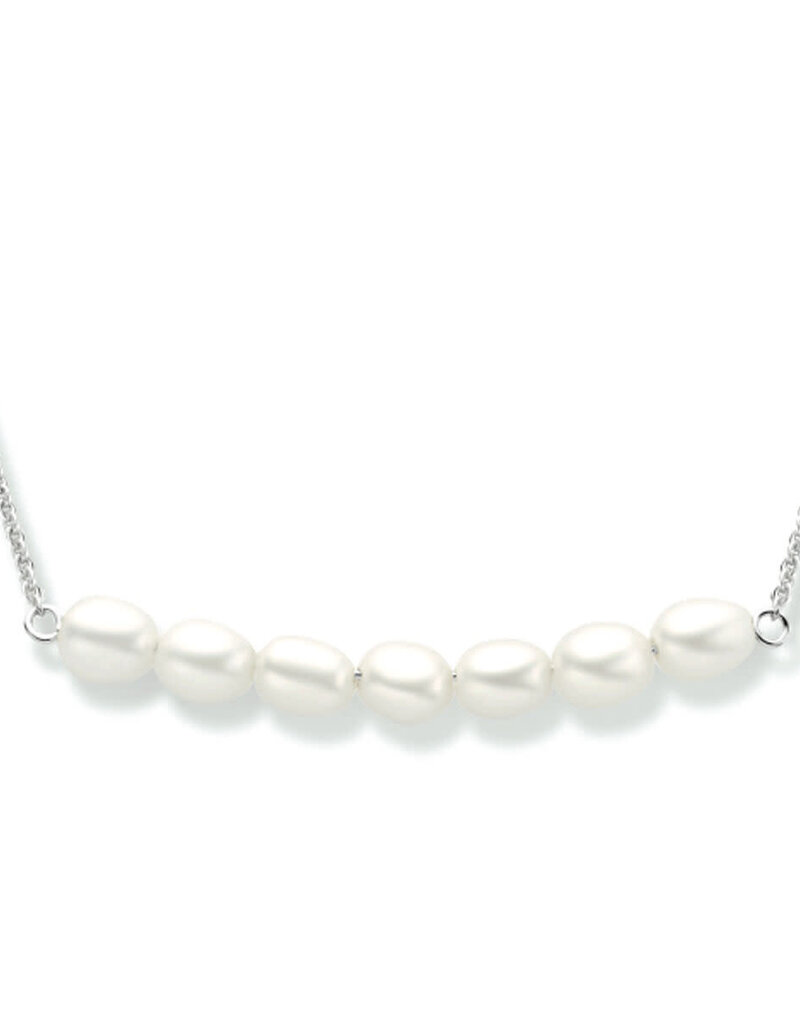 Zilveren collier - Gerhodineerd - Zoetwaterparel - 42/45 cm