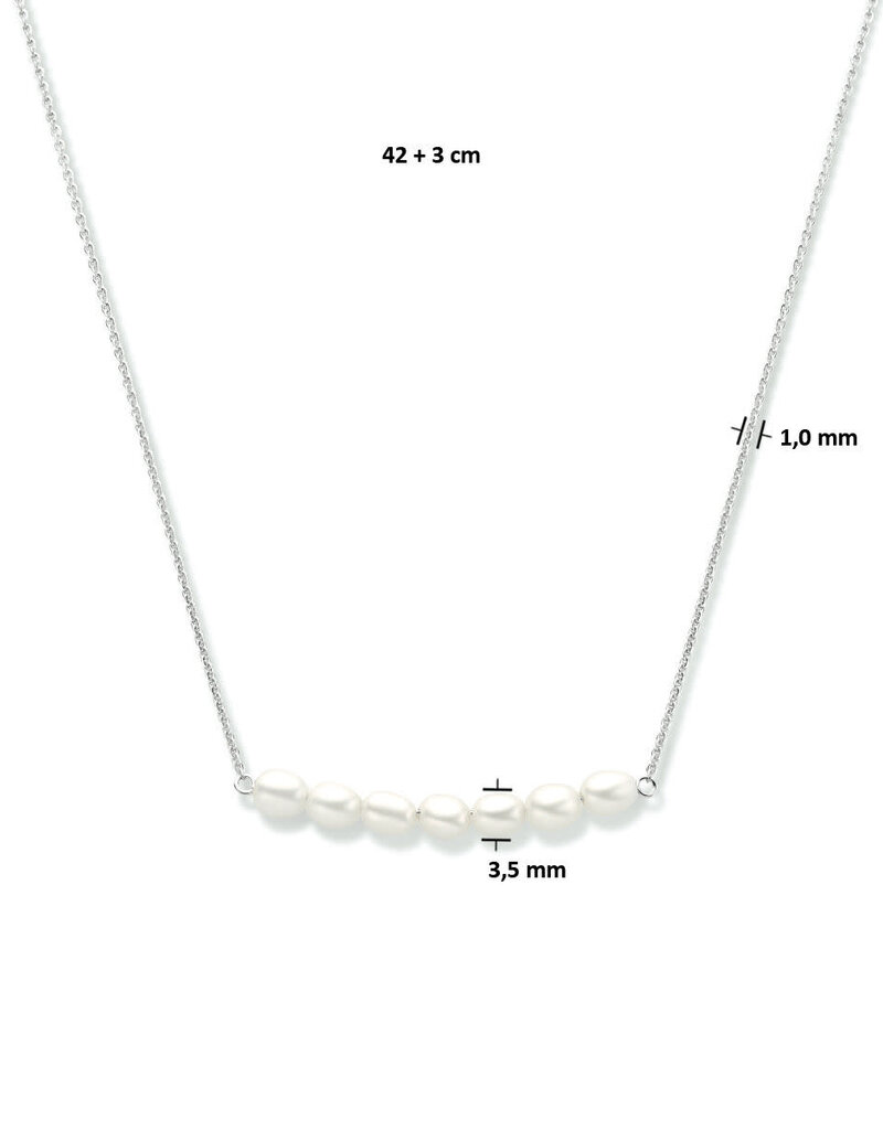 Zilveren collier - Gerhodineerd - Zoetwaterparel - 42/45 cm