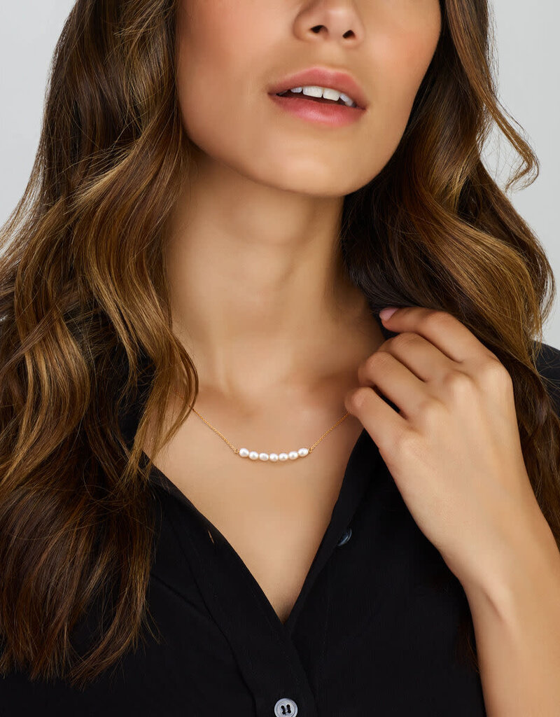 Zilveren collier - Gerhodineerd - Zoetwaterparel - 42/45 cm