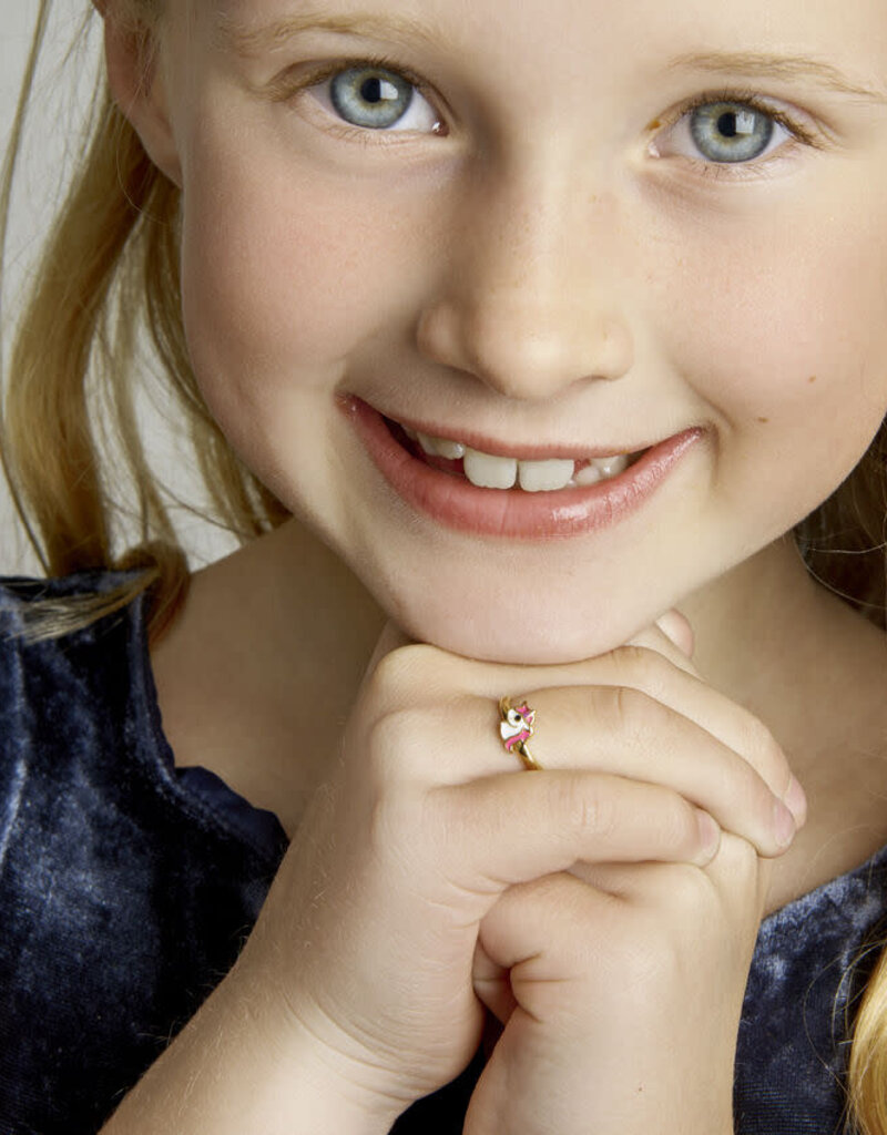 Zilveren kinderring - Gerhodineerd - Eenhoorn - Roze - Maat 13.5