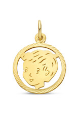 Gouden kinderkopje - Jongen in rand - Gediamanteerd - 16 mm