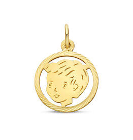 Gouden kinderkopje - Jongen in rand - Gediamanteerd - 16 mm