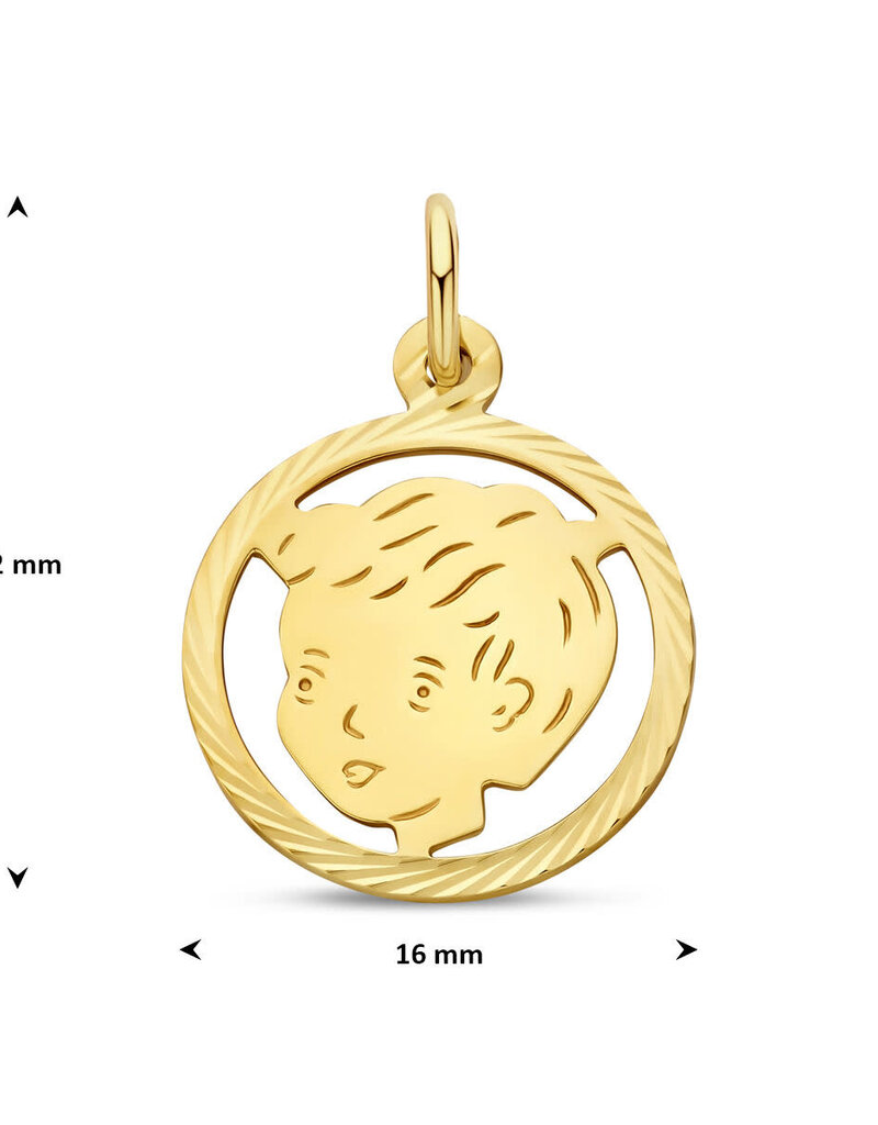 Gouden kinderkopje - Jongen in rand - Gediamanteerd - 16 mm