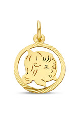 Gouden kinderkopje - Meisje in rand - Gediamanteerd - 16 mm