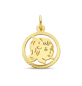 Gouden kinderkopje - Meisje in rand - Gediamanteerd - 16 mm