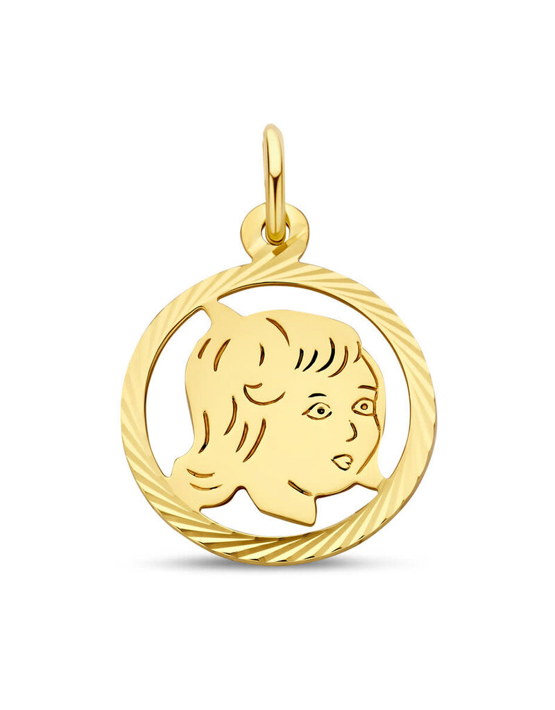Gouden kinderkopje - Meisje in rand - Gediamanteerd - 16 mm