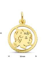 Gouden kinderkopje - Meisje in rand - Gediamanteerd - 16 mm