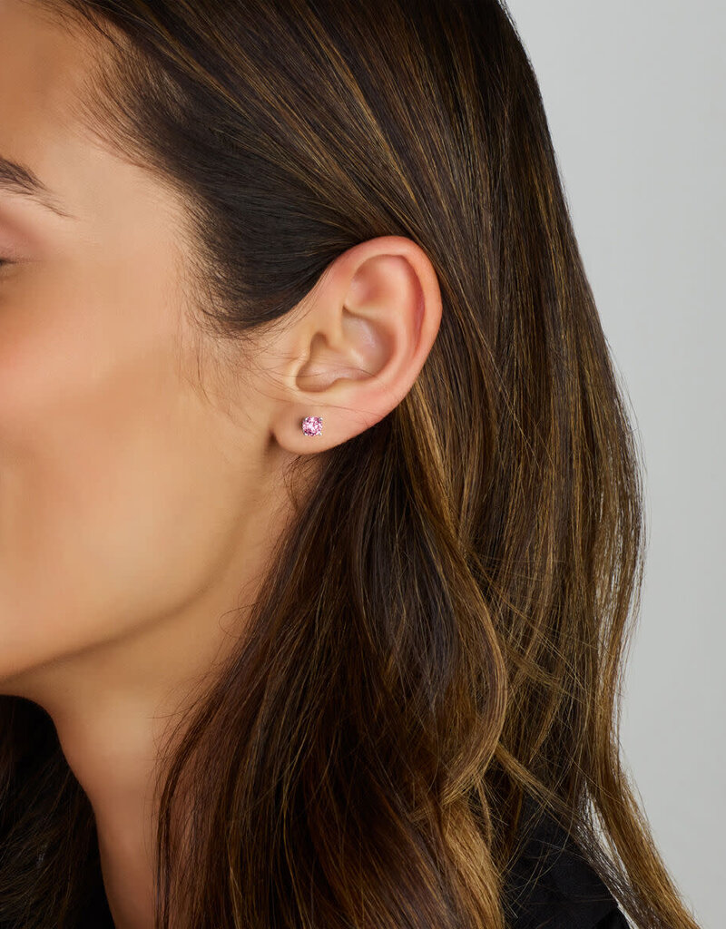 Zilveren oorknoppen - Gerhodineerd - Zirkonia - Roze