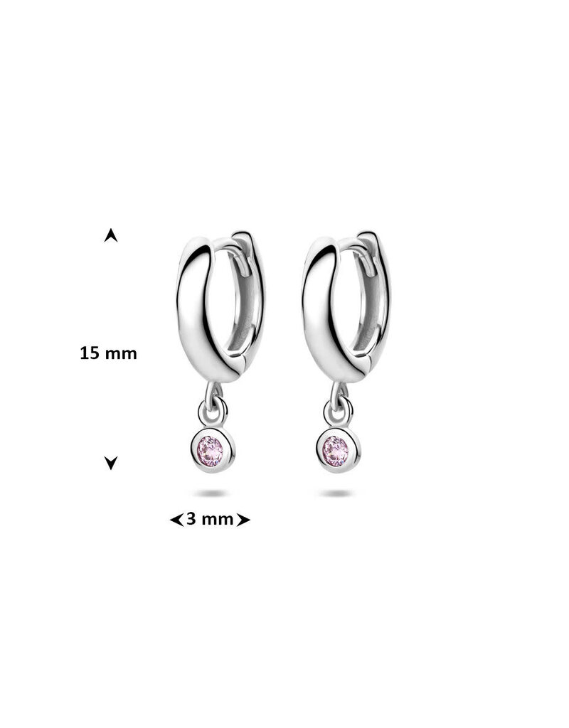 Zilveren oorringen - Gerhodineerd - Roze - Zirkonia
