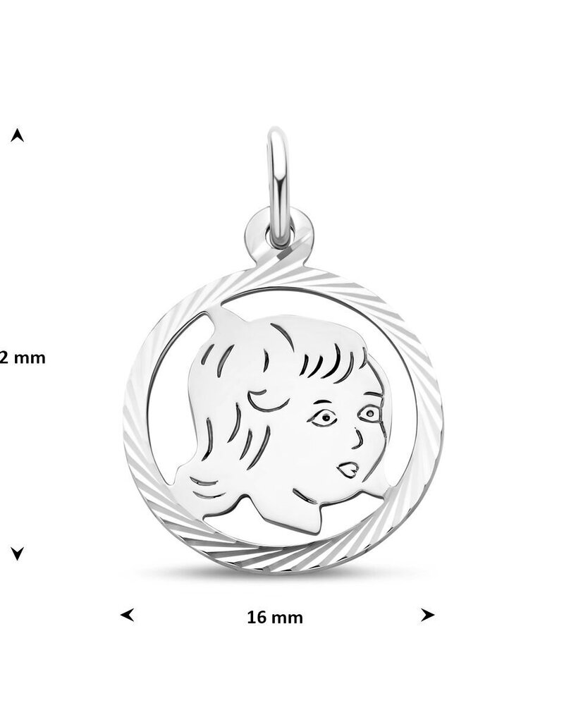 Zilveren kinderkopje - Meisje in rand - Gediamanteerd