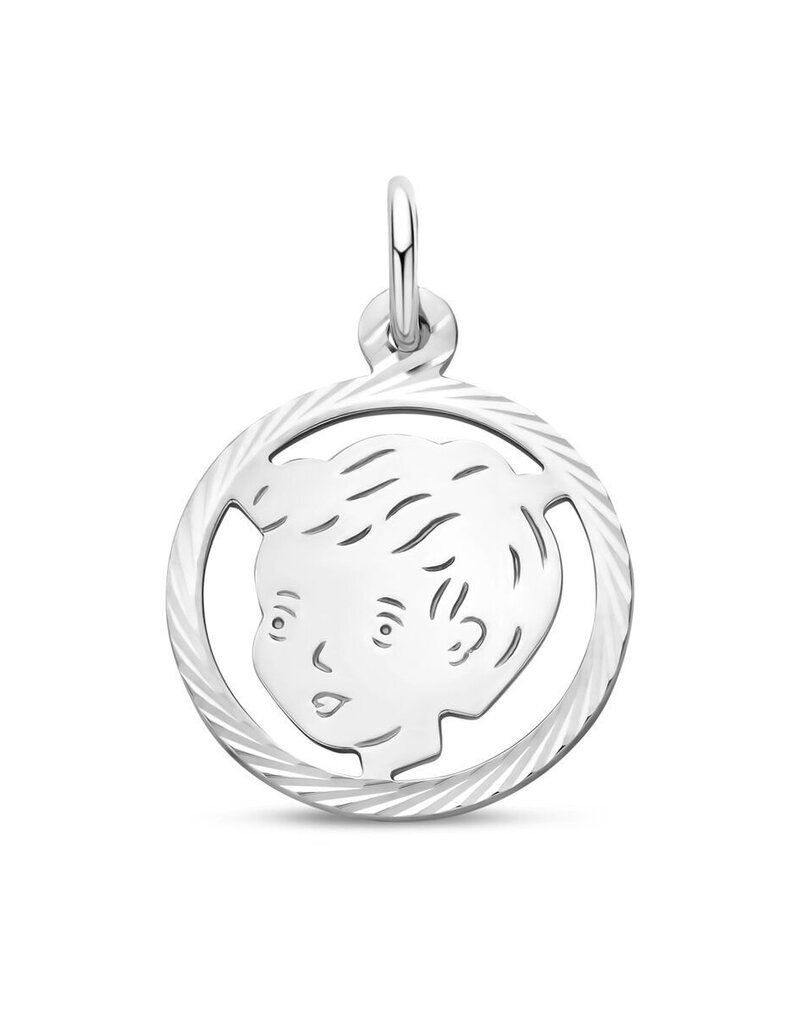 Zilveren kinderkopje - Jongen in rand - Gediamanteerd