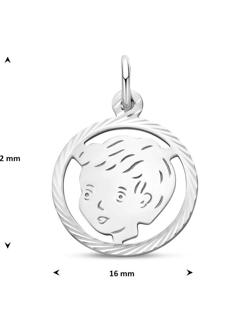 Zilveren kinderkopje - Jongen in rand - Gediamanteerd