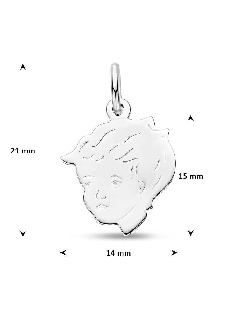 Zilveren kinderkopje - Gerhodineerd - Jongen - 14 x 17.5 mm