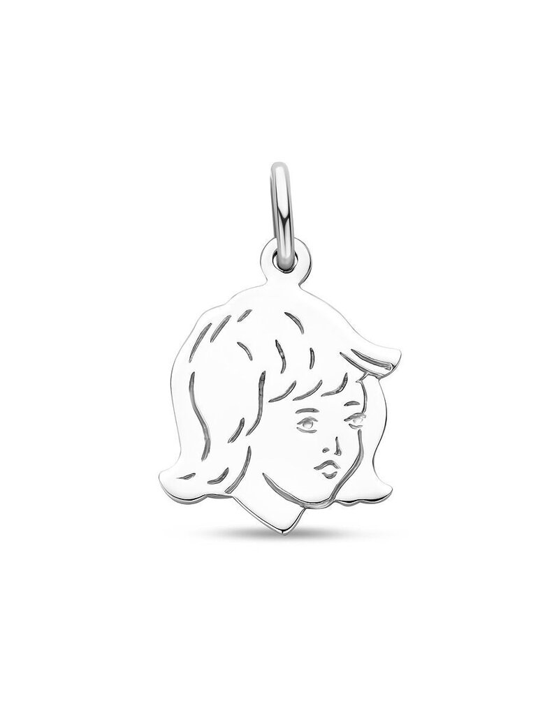 Zilveren kinderkopje - Gerhodineerd - Meisje - 13 x 17.5 mm