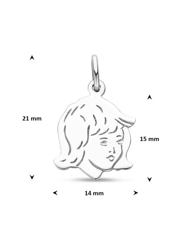 Zilveren kinderkopje - Gerhodineerd - Meisje - 13 x 17.5 mm