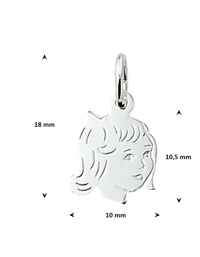 Zilveren kinderkopje - Meisje - 14 x 10 mm