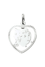 Zilveren kinderkopje - Meisje in rand - Hartje - Gediamanteerd 16,5 x 16 mm