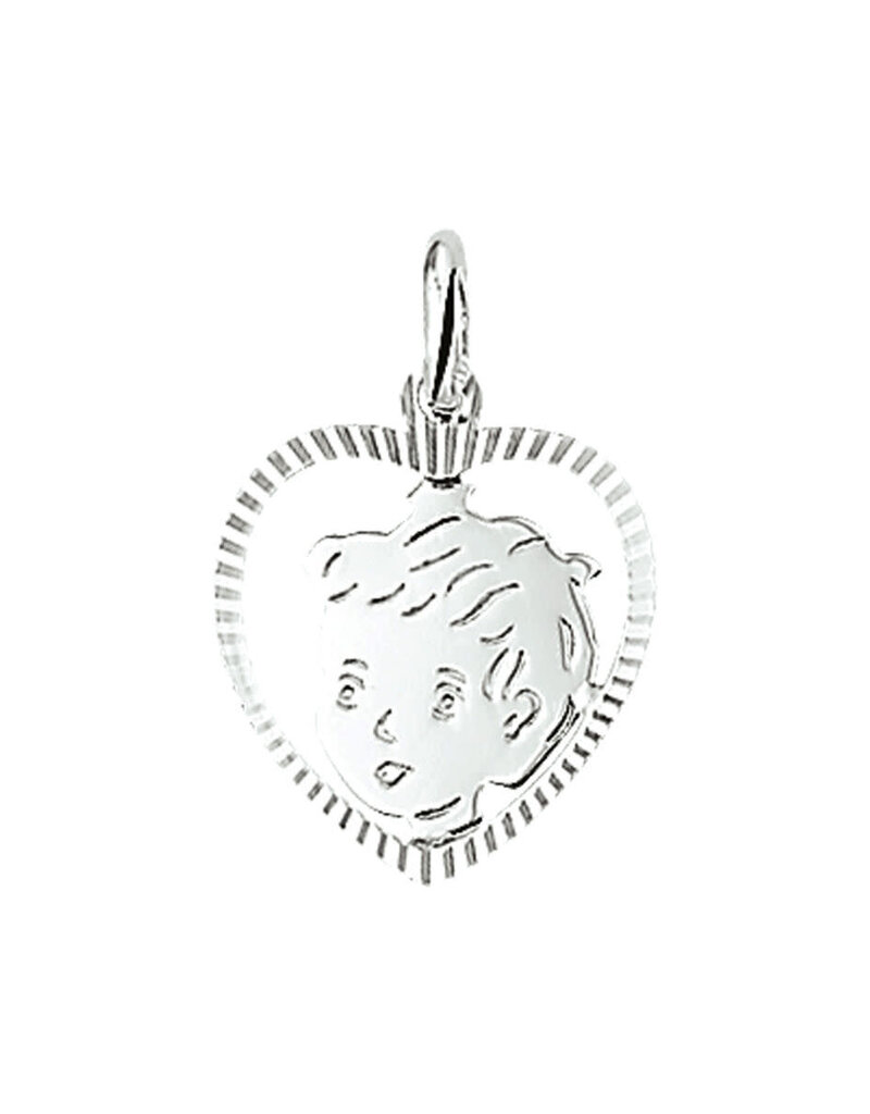 Zilveren kinderkopje - Jongen in rand - Hartje